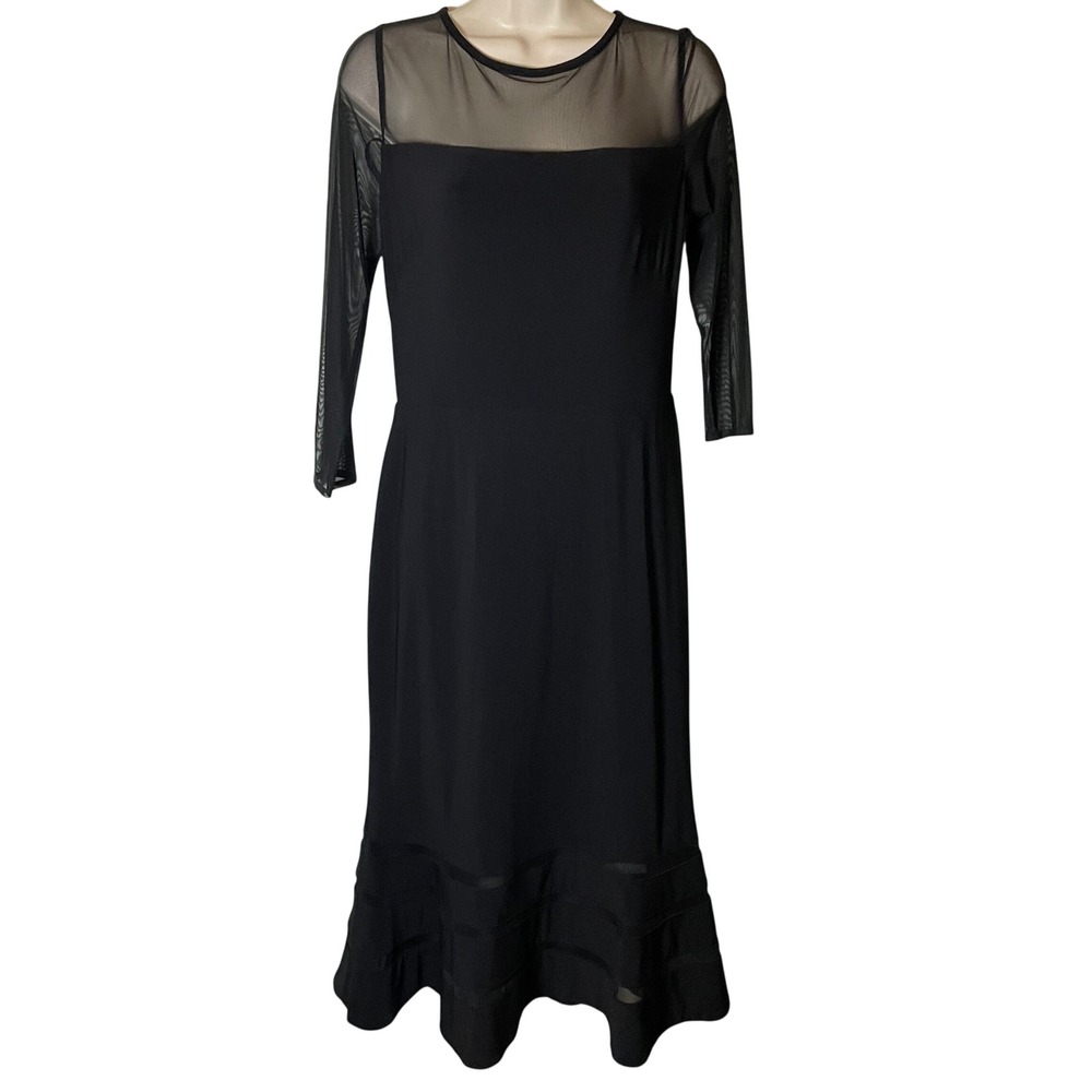 Lauren Ralph Lauren Black Mesh Yoke Ruffle Hem Sheath Midi Dress Size 4